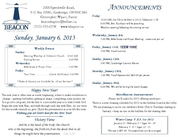 2013-01-06, Weekly Bulletin
