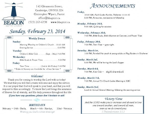 2014-02-23, Weekly Bulletin